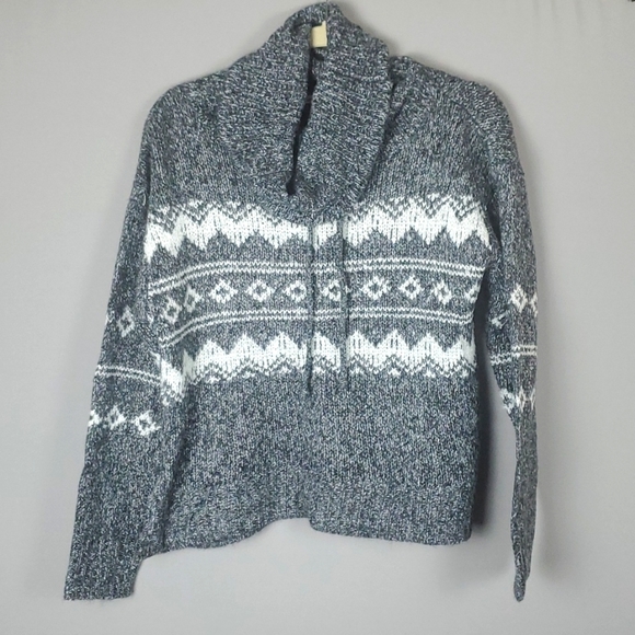 Francesca's Mi Ami Fairisle Crowl Neck w/Drawstring Oversized Sweater, Sz S, NEW - Picture 1 of 5